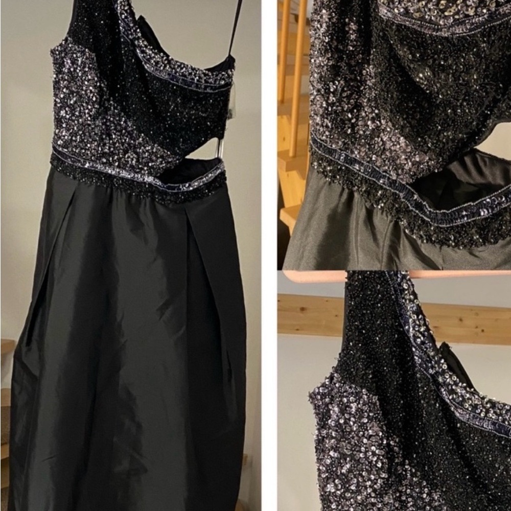 Black Sequin One-Shoulder Dress
